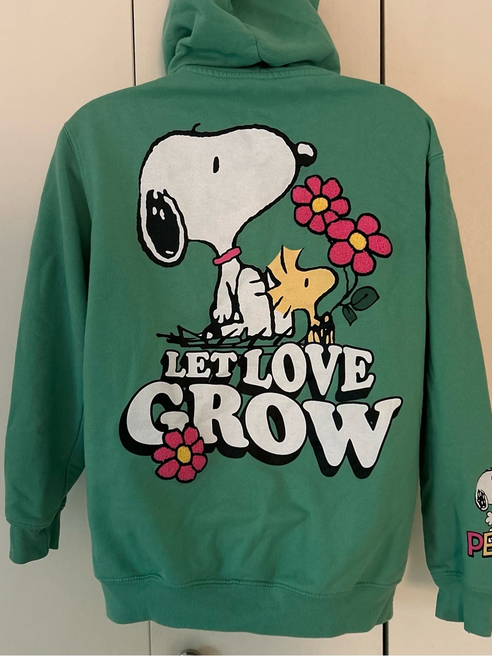 Peanuts cotton blend Snoopy Woodstock hooded sweatshirt front pocket S - Picture 2 of 9